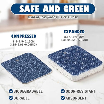 Hahafelt 36 Counts Compressed Cellulose Sponges Bulk Pop up Japanese Pattern Natural Kitchen Compostable Non Scratch Dish Sponges for Washing Dishes, Cleaning Countertop Sink - style: Japanese