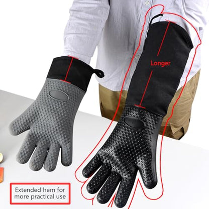 1 Pair Extra Long Professional Oven Mitts, Non-Slip Silicone Grip Heat Resistant,19.7" Length,Up to 572℉ for BBQ Cooking Baking Grilling (Black) - color: Black