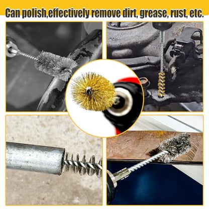 8 Pcs Bore Brush Set - 304 Stainless Steel & Brass Drill Wire Bore Cleaning Brushes with 1/4" Hex Shank for Power Drills Ports Tubes Bearings Cleaning Parts, 3/8'' 1/2'' 3/4'' 7/8''
