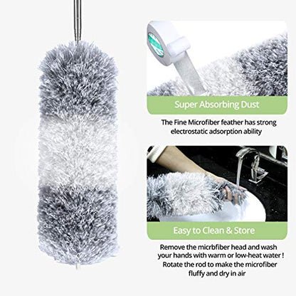 DELUX Microfiber Feather Duster Extendable Duster with 100 inches Extra Long Pole, Bendable Head & Long Handle Dusters for Cleaning Ceiling Fan, High Ceiling, Blinds, Furniture & Cars - color: White