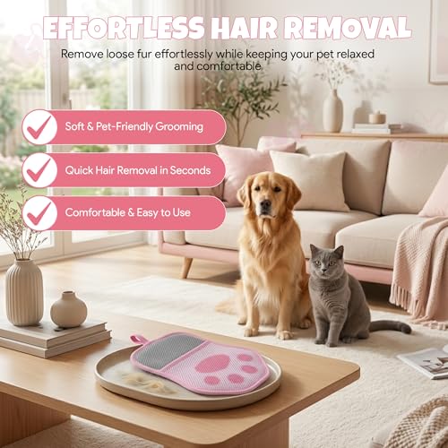 Nexius Pet Hair Removal Glove, Reusable Strong Grooming Fur Remover for Cats & Dogs, Electrostatic Pet Hair Remover| Removes Fur from Furniture, Clothes, Carpets & Car Seats (Pink) - color: Pink, size: Pack 1