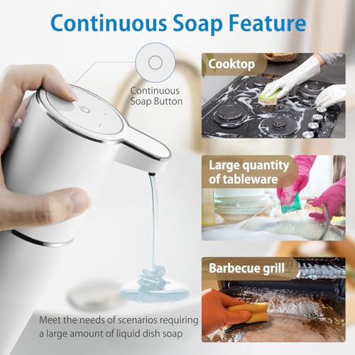 Automatic Liquid Soap Dispenser,4-Level Adjustable, Wall Mount,USB Rechargeable,12.8oz/ 380ml,Touchless Hand & Dish Soap Dispenser for Bathroom, Kitchen,Hotel, Restaurant - color: White, style: Liquid