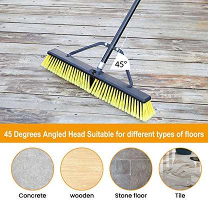 24 Inches Push Broom Outdoor Heavy Duty Broom with 63" Long Handle for Deck Driveway Garage Yard Patio Concrete Floor Cleaning Yellow - color: Yellow 24 Inches Heavy Duty