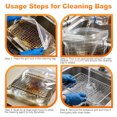 6 Pack Oven Rack Cleaning Bags, 3 Sizes Heavy Duty No Scrub Soaking Bags for Oven Racks, Grill Grates & BBQ Racks, Reusable Leak-Resistant PE Bags, No Cleaner Included