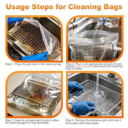 6 Pack Oven Rack Cleaning Bags, 3 Sizes Heavy Duty No Scrub Soaking Bags for Oven Racks, Grill Grates & BBQ Racks, Reusable Leak-Resistant PE Bags, No Cleaner Included