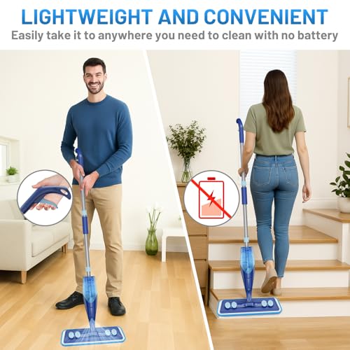Microfiber Hardwood Floor Mop - Spray Mop with 4 Washable Pads | Wet Dry Use Mop, For Tile Wood Laminate Vinyl Marble Multi-Surface, 500+ ML Refillable Bottle, 360° Swivel Head, Dark Blue - color: Dark Blue