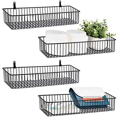 Farmhouse Décor Metal Wire Organizer Storage Basket Bin(4 Pack)-Toilet Paper Storage-Organization and Storage for Bedroom, Bathroom, Kitchen Cabinets, Pantry, Laundry Room, Garage (Black) - size: 4PC Standard Basket Black