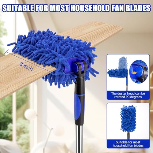 CALBEAU Ceiling Fan Cleaner Duster with 80" Extension Pole, Flexible and Washable Chenille Fan Duster for High Ceiling Fan Blades Light Fixtures Furnitures