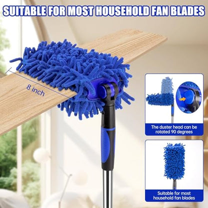 CALBEAU Ceiling Fan Cleaner Duster with 80" Extension Pole, Flexible and Washable Chenille Fan Duster for High Ceiling Fan Blades Light Fixtures Furnitures