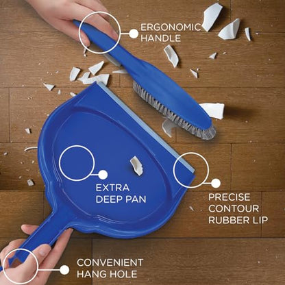 LOLA Clip On Dust Pan & Brush Set, w/Easy Dust, Dirt & Debris Catching Rubber Lip, Flagged Fiber Bristled Brush, Hang Hole for Easy Storage - size: 1 Count