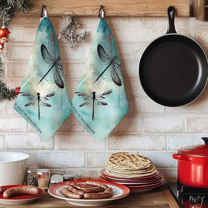Turquoise Dragonfly Kitchen Towels Set of 2, Ultra Absorbent Dish Towels Quick Drying Microfiber Hand Towel Decorative Country Gradient Black Animals Tea Towel Dishcloths for Kitchen Cleaning 18"x28" - size: 2 Pack