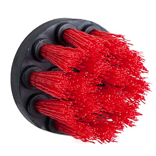 2 inch Diameter Drill Powered Stiff Scrub Cleaning Brush Heavy Duty Cleaning Applications for Bathroom Surfaces, Tile and Grout, Hard Water Stains, Rust (Red)