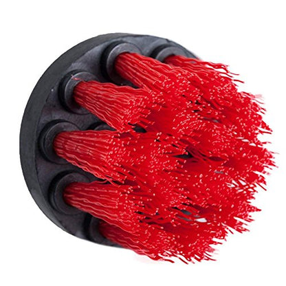 2 inch Diameter Drill Powered Stiff Scrub Cleaning Brush Heavy Duty Cleaning Applications for Bathroom Surfaces, Tile and Grout, Hard Water Stains, Rust (Red)