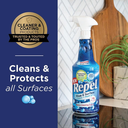 Clean-X REPEL Glass & Surface Cleaner 32 fl. oz. - Cleans & Repels water spots and dirt on glass, mirror, tile and multi surface by UNELKO (2) - color: 2