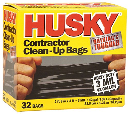 42 gal Poly-America HK42WC032B-M Black Husky 3-Mil Contractor Trash Bag, 32-Count