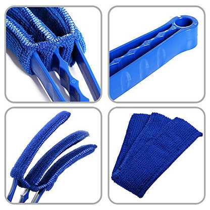 SENHAI Duster, Set of 2 Microfiber Cleaner Brush for Window Blinds, Air Conditioner, Vent, with 2 Extra Sleeves, Blue & Green, ABS Material