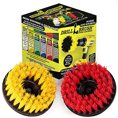 Bathroom Accessories - Bath Mat - Drill Brush Set - Power Scrubber Two Brush Kit - Floor Scrubber - Grout Cleaner - Pool Brushes - Hard Water Stains, Calcium, Mineral Deposits, Soap Scum, Rust Stains - color: Red / Yellow