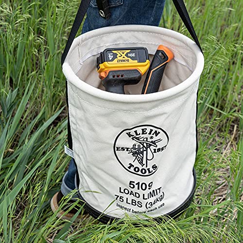 Klein Tools Canvas Bucket and Spud Wrench, 75-Pound Load Rated Bucket with Black Molded Bottom and 3/4-Inch Bolt Alloy Steel Heavy Nut Wrench