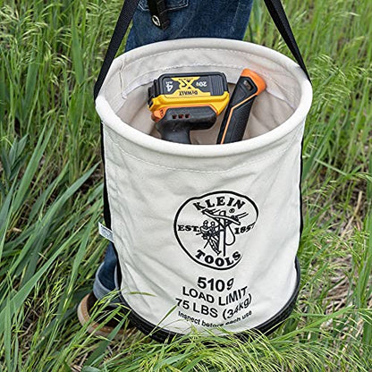 Klein Tools Canvas Bucket and Spud Wrench, 75-Pound Load Rated Bucket with Black Molded Bottom and 3/4-Inch Bolt Alloy Steel Heavy Nut Wrench