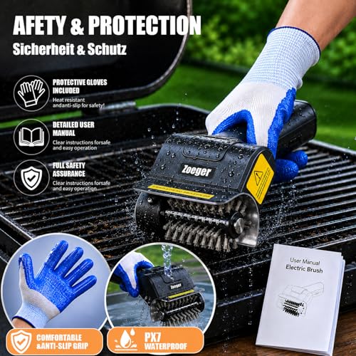 Upgraded Electric Grill Brush, High Torque 2-in-1 Kit Power BBQ Cleaning Brush Cordless Rechargeable 120Mins Runtime Grill Cleaner, Splash-Proof Scrubber for Porcelain Cast Iron Stainless Steel