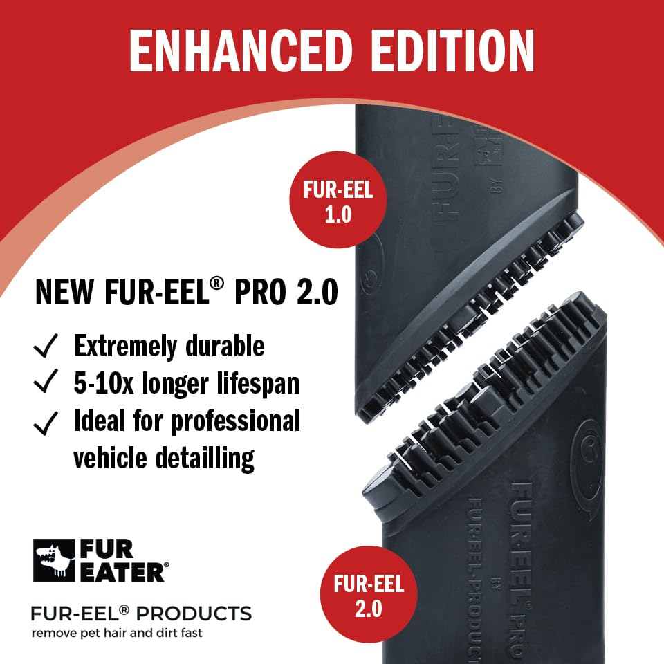 FUR-EEL PRO 2.0 Pet Hair Remover Vacuum Attachment, Replaceable Rubber Brush Head for Dog & Cat Hair, Fits 1-1/4, 1-3/8 & 1-1/2 in Round Hoses, for Car Detailing, Carpet & Upholstery - color: Pro 2.0