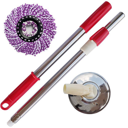 Spin Mop Replacement Handle, 47.6-inch 360 Degrees Rotating Telescopic Replacement Mop Stick with a Robust Stainless Steel Disc for Spin Mop Bucket Cleaning System (Stainless Steel Disc,Red) - color: Red, style: Stainless Steel