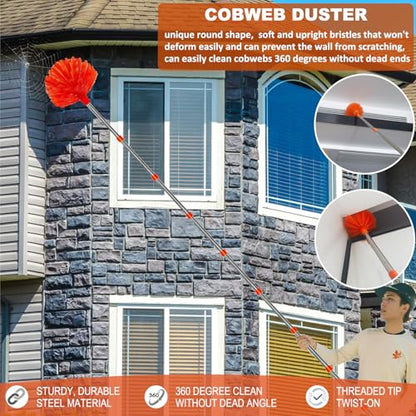 20 Ft+ High Reach Cleaning Tool Kit - Microfiber Feather Ceiling Fan Duster & Cobweb Duster with 3-14 ft Spliceable Pole Duster for Cleaning Fan, Spider Web, Ceiling, Blinds, Furniture Clean