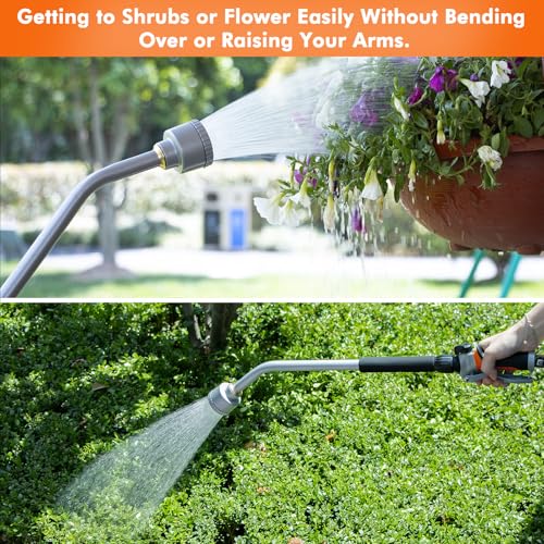 RESTMO Long Watering Wand, 24 Inches Gentle Soft Full Shower Sprayer Wand with Flow Control, Heavy Duty Metal Hose Wand for Hanging Baskets, Shrubs, Plants, Flowers, Garden and Lawn, Orange - color: Orange