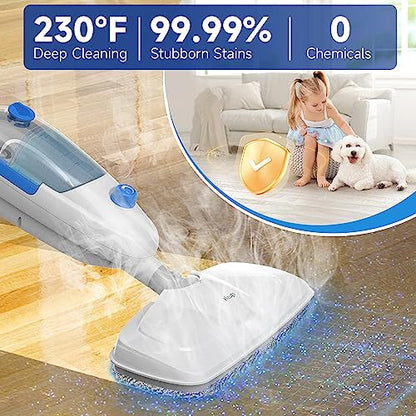 Steam Mop for Floor Cleaning, 10in1 Multi Purpose Handheld Steamer Cleaner Detachable for Vinyl, Laminate, Carpet, Tile Hard Floor Grout w/ 2 pad, 23ft Cord, 15oz Tank, Adjustable Steam & Height