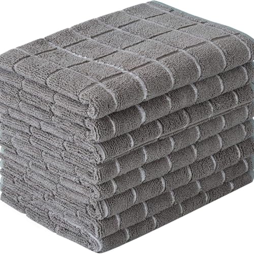 Microfiber Kitchen Towels and Cleaning Cloths, 4 Pack - Ultra Soft, Super Absorbent, Lint-Free - Lattice Pattern Dish Towels, 12x12 Inches（Grey） - color: Grey