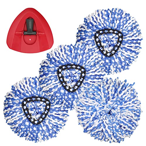 Spin Mop Replacement Head - 4 Pack RinseClean Mop Refills with Base Compatible with O-Cedar Triangle Spin Mop, Microfiber Mop Replace Head Easy Cleaning Floor Head Mop (for 2 Tank System ONLY) - color: 4 Pack Blue With Base