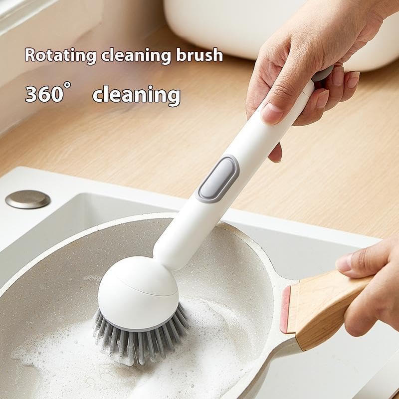6-in-1 Rotatable Dish Brush with Detergent Dispenser, Dish Brush with Soap Dispenser for Pots Pans Dishes & Utensils 360° Rotating Adjustable Non-Slip Grip Handle Durable Pet Bristles (Green) - color: Green