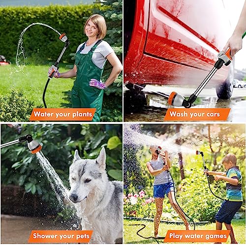 RESTMO Metal Watering Wand, Heavy Duty Garden Hose Wand with 180° Swivel Ratcheting Head, 16'' Hose Nozzle Sprayer with 7 Spray Patterns and Flow Control, for Water Hanging Baskets and Shrubs, Orange - color: Orange