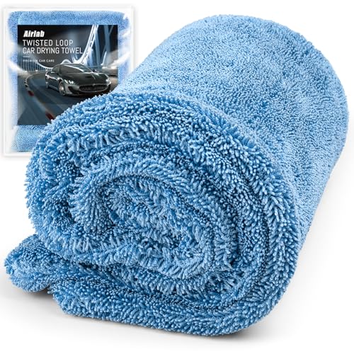 Airlab Car Drying Towel Microfiber Towels for Cars 1200 GSM Wash Auto Detailing Supplies Twist Pile Cleaning Cloth Absorbent Quick Dry Soft Loop Dry Flash Towel, 24 x 16 Inch,Pack of 1, Blue - color: 24 X 16 Inch, Pack of 1, Light Blue, 1200 Gsm