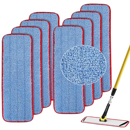 Replacement Mop Pads for Rubbermaid Commercial 18.5 Inch Mop Head - 8 Pack Reusable Wet & Dry Cleaning Mops Head Replacement Refills Fit for Any Microfiber Flat Mops System 18" and 17" - color: Ordinary Red 8 Pack