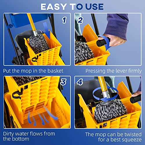 Heavy-Duty Mop Bucket with Side-Press Wringer and Dual Water Separation for Efficient Floor Cleaning at Home or Work