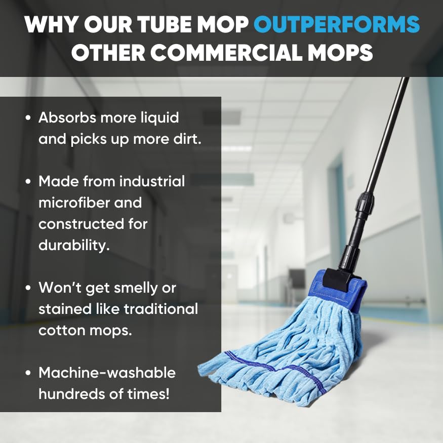 Commercial Mop Head Replacement – 1 Pack Large Green Microfiber Tube Mop (18 oz.) | Industrial Wet Mops | Washable Refill, Reusable, Heavy Duty, Looped End Mopheads | Hardwood, Concrete - color: Green