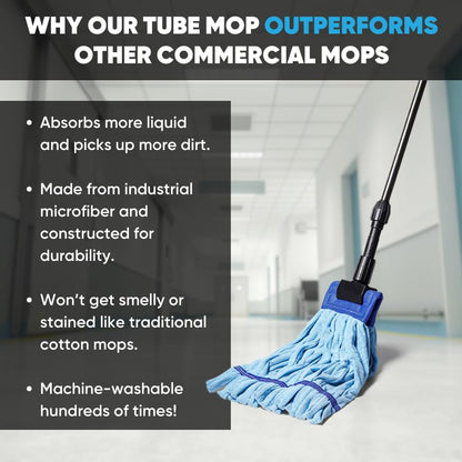 Commercial Mop Head Replacement – 1 Pack Large Green Microfiber Tube Mop (18 oz.) | Industrial Wet Mops | Washable Refill, Reusable, Heavy Duty, Looped End Mopheads | Hardwood, Concrete - color: Green