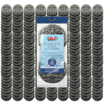 Stainless Steel Wool Scouring Pads, 288 Pack, by LOLA Brand, 18 Grams - Curled Flat Wire, Cleans Caked On & Baked On Messes on Cookware - size: 288 Pack, style: Standard