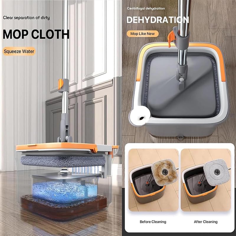 Spin Mop and Bucket Set with Replaceable Microfiber Mop Pads,Spin Mop,Self Wringing 360° Rotating Square Mop Head for Hardwood Tile Marble Floors (Replace Cloth * 4) - color: Replace Cloth * 4