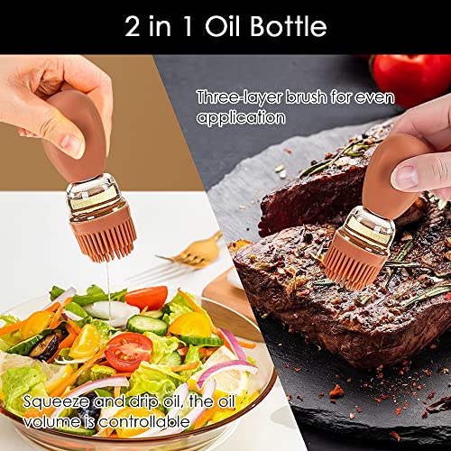 Oil Dispenser with Brush - Glass Olive Oil Dispenser for Cooking, 2 IN 1 Oil Dispensing Bottle for Kitchen with Silicone Basting Brush for Vinegar Sauce BBQ Grill Frying, T-OB21, Blue - color: Blue