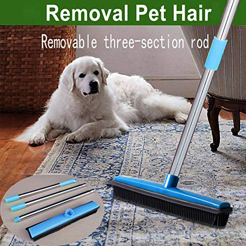 Carpet Rake for Pet Hair Removal, Rubber Broom Cleaning Brush, Telescopic Floor Broom, Pink, Adjustable Length - Multi - Functional, Non - Stick Hair Removal, Ideal for Home and (Blue) - color: Blue
