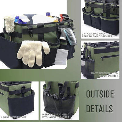 Wearable Cleaning Caddy Organize Bag with Spray bottle & Towel,Handles for Cleaners & Housekeeper,Under Sink & Car Cleaning Tool Organizers Bag with Adjustable Shoulder Strap&Waist Belt (Green) - color: Green