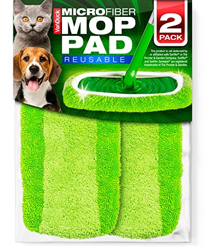 VanDuck Reusable Microfiber Mop Pads for Swiffer Sweeper (2-Pack), Green | Handle not included, machine washable wet & dry mopping cloths, mop head replacement floor cleaning - color: Green, size: 2 Count (Pack of 1)
