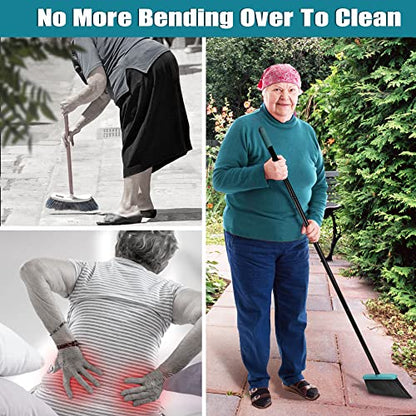 JEHONN Broom with Dustpan Combo Set, Long Handle Lightweight Indoor Broom Set, Upright Standing Dust Pan with Comb Teeth Store Sweep Set for Home Room Kitchen Office Lobby (Grey-Green) - color: Grey-green