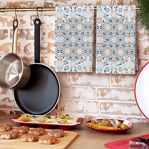 Geometric Circle Gradient Kitchen Towels, Absorbent Microfiber Hand Towels for Kitchen Bathroom Bar Decorative Blue and White Porcelain Texture Ultra Soft Resuable Cleaning Cloths Washable Fast Drying - size: 18" x 28"