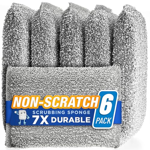 Kitchen Scrubbing Sponges - Heavy Duty Non-Scratch Scrubbing Cleaner Sponges in 1 Color - Multi-Surface Non-Metal Dish Scouring Scrubbers for Fast Cleaning. (6 Pack) - size: 6 Count (Pack of 1)