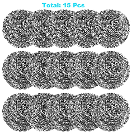 15 Pack Steel Wool Scrubber, Metal Kitchen Scrubbing Sponges, Dishwashing Scouring Pads Heavy Duty, Premium Stainless Steel Scrubbers for Cleaning Dishes Pots and Pans Bathroom Oven (Sliver) by VOPTON
