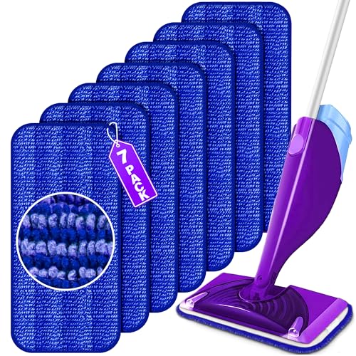 Reusable Mop Pads for Swiffer WetJet, Wet Pads Refills for 12'' Spray Mop, Microfiber Refill Machine Washable Up to 100+ Floor Cleaning for All Kinds of Floor Types, 7 Pack - color: Dark Blue