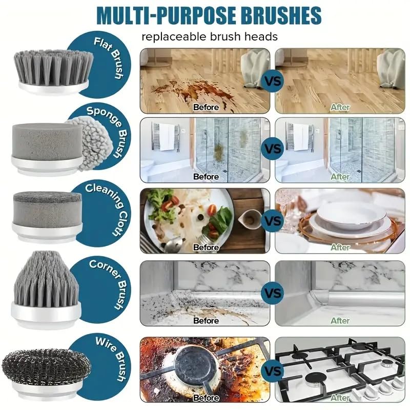 Electric Spin Scrubber - Shower Scrubber,Bathroom Scrubber Electric,for Cleaning Tub, Floor, Tile, Window, Sink, Kitchen Cleaning with 6 Electric Cleaning Brush Head (8)